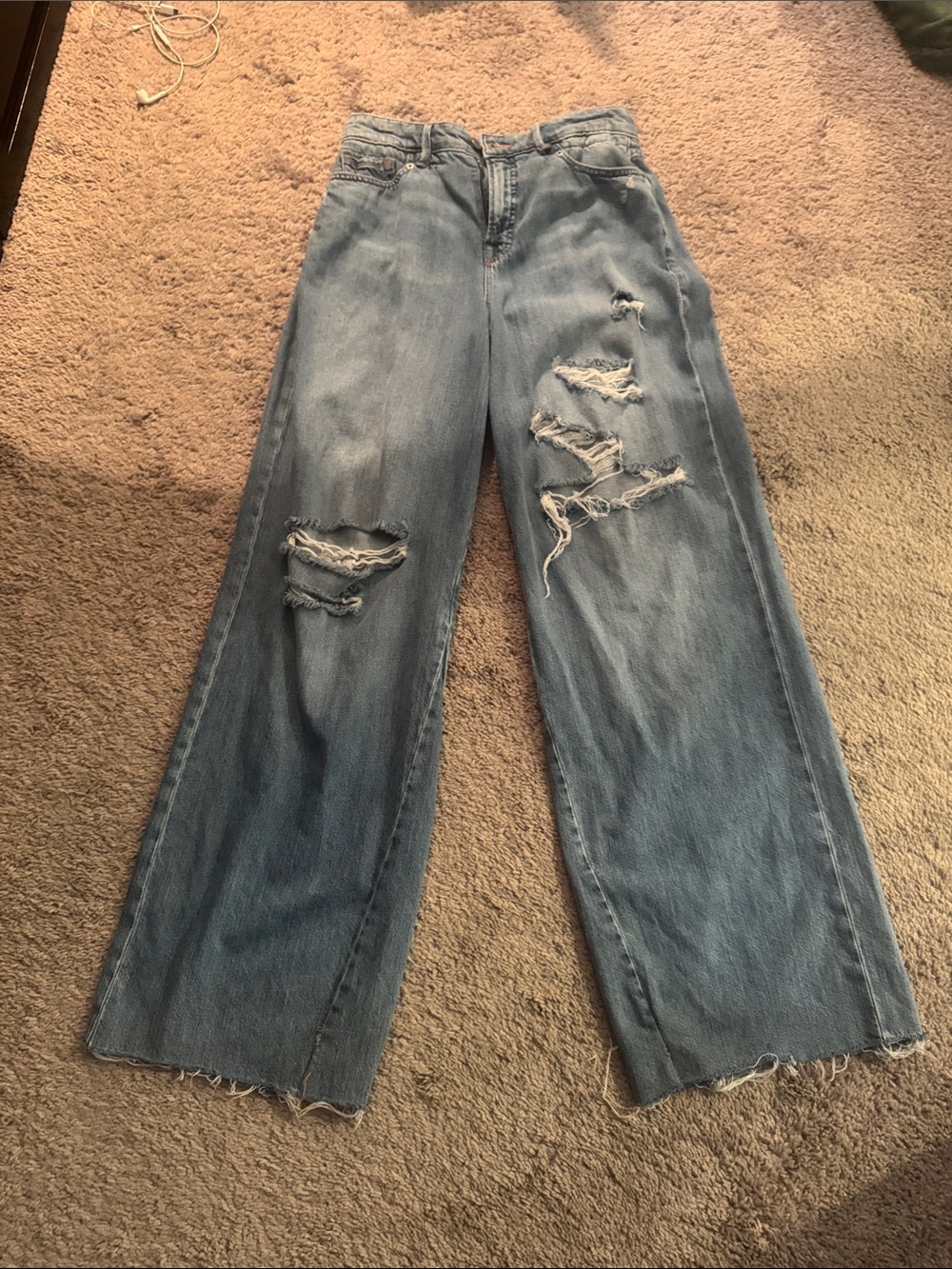 Good American Light Blue Distressed Wide-Leg Jeans
